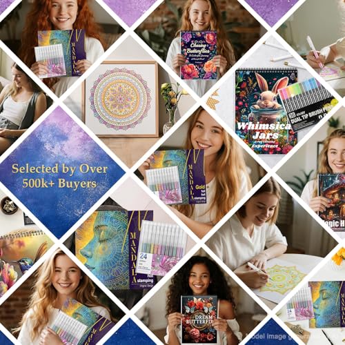 Mandala Adult Coloring Book for Women Relaxation, Gold Foil Mandala Coloring Book Set with 24 Colors Retractable Glitter Gel Pens, 12Pcs Premium Single-Sided Paper Mindfulness Gift Include Gift Bag - Image 9