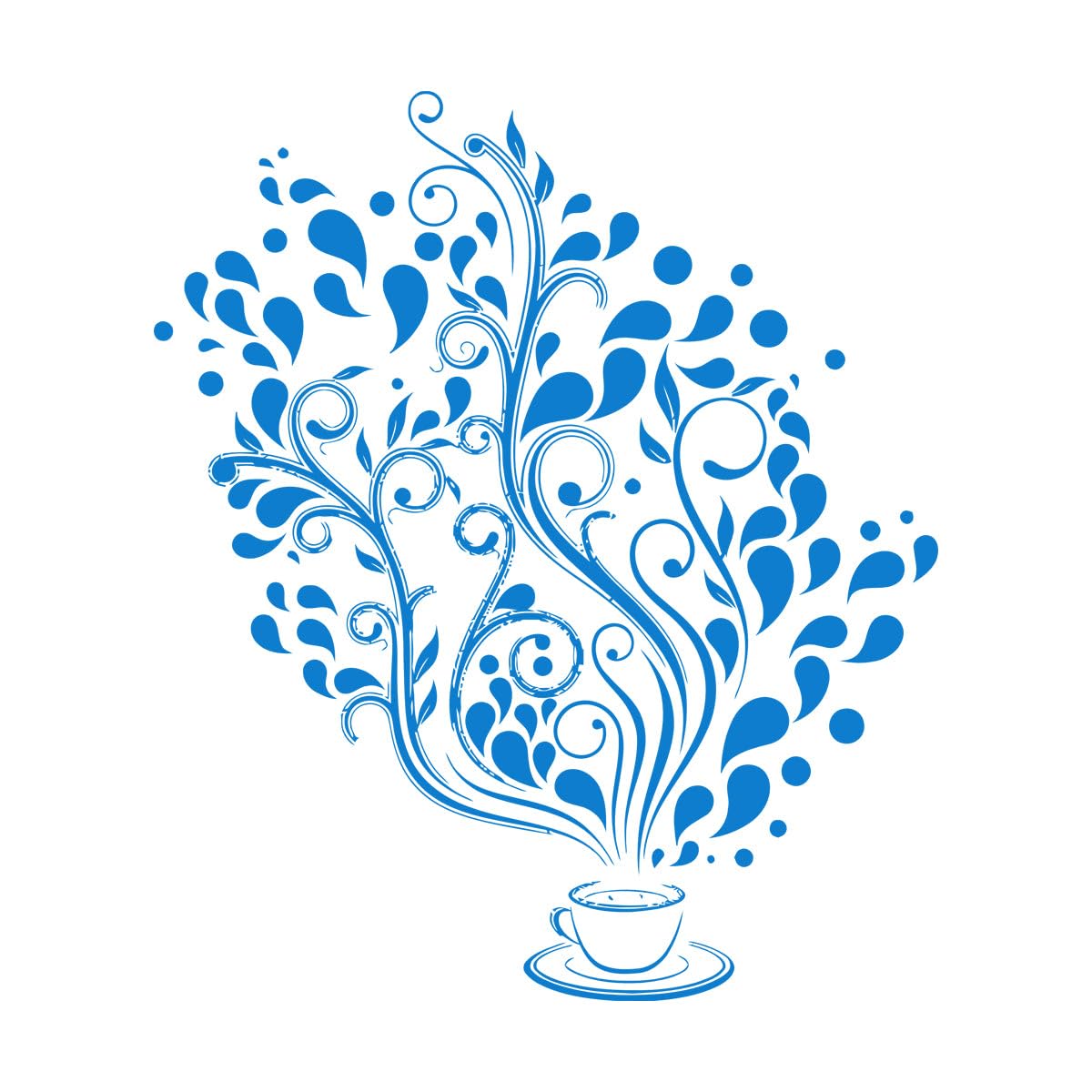 Cup Coffee Cafe Tea Kitchen Bar Restaurant Wall Decals PVC 36x44.8cm It Won't Fall Off Small Blue — image 1