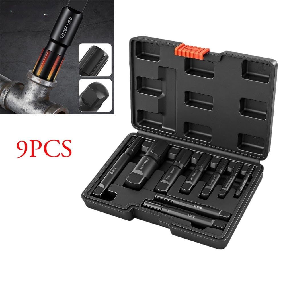 Juego de 9 extractores de tornillos rotos, removedor de pernos de tubería de acero de aleación de cromo para reparación de fontanería de 0.12 a 1 pulgada, kit de herramientas de