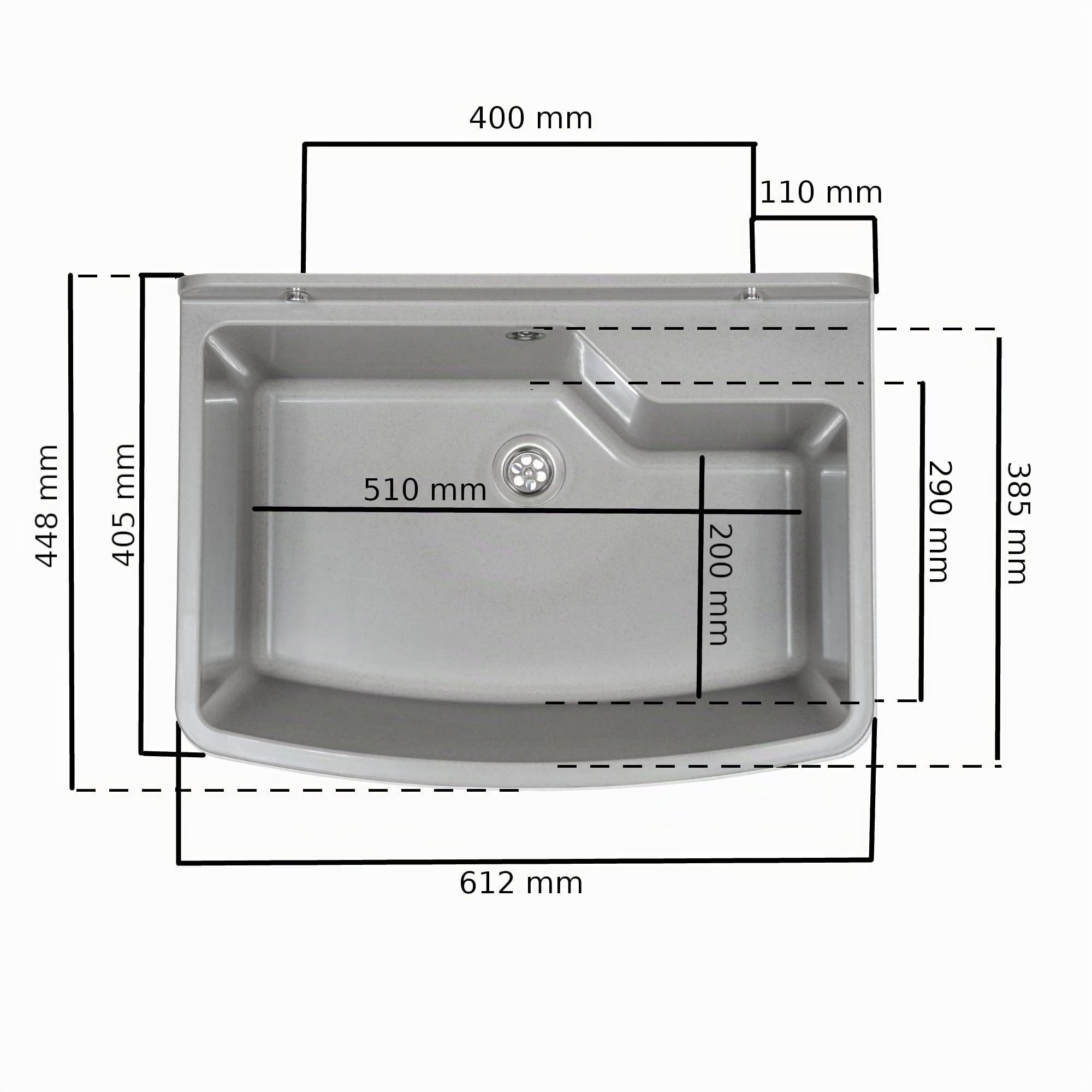 Lavabo con sifón de plástico gris granito color, 61 cm de longitud colgante instalación de agua cocina baño lavabo resistente