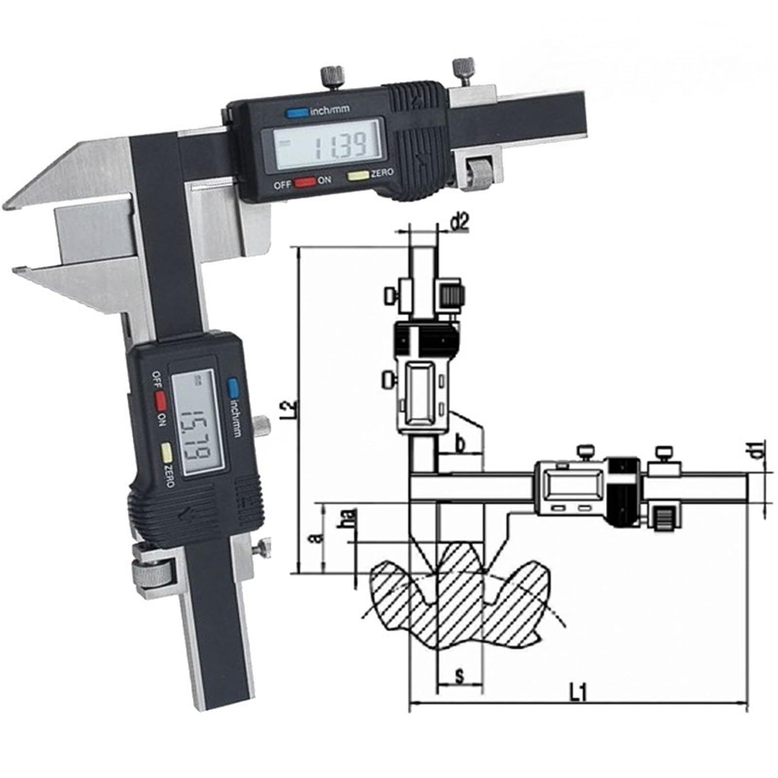 Calibrador de espesor dientes con pantalla digital electrónica M1-26 Medición