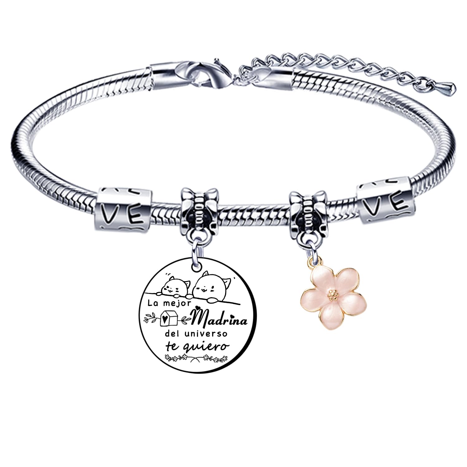 QTZXZX Regalos madrina, madrina pulsera, madrina pulsera mujer, pulsera familiar, cumpleaños, navidad, boda, día especial, regalos de navidadLa mejor madrina del universo te quiero