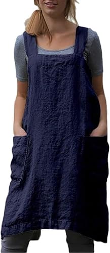 Schine Pinafore de algodón con espalda cruzada para mujer, con bolsillos grandes, prácticos delantales para trabajos de jardinería, cocina,