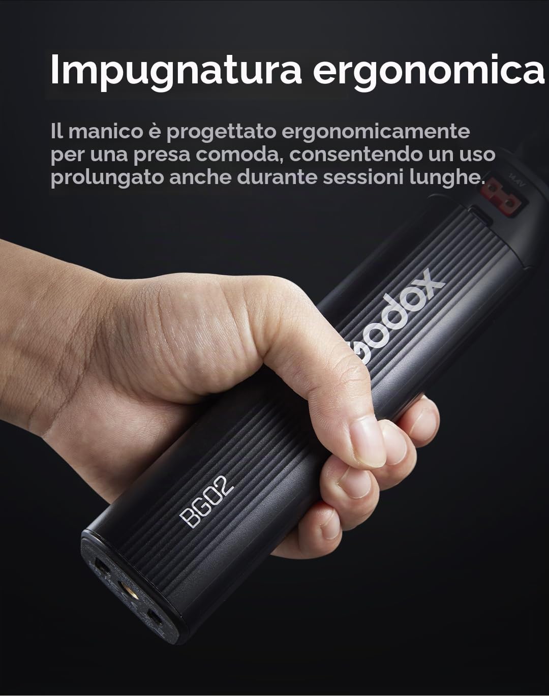 Godox BG02 Battery Grip, Soluzione Portatile da 95Wh per Flash Godox | AD100Pro, AD200 PRO II, AD300Pro e Luce Video LED ML100BI ML100R