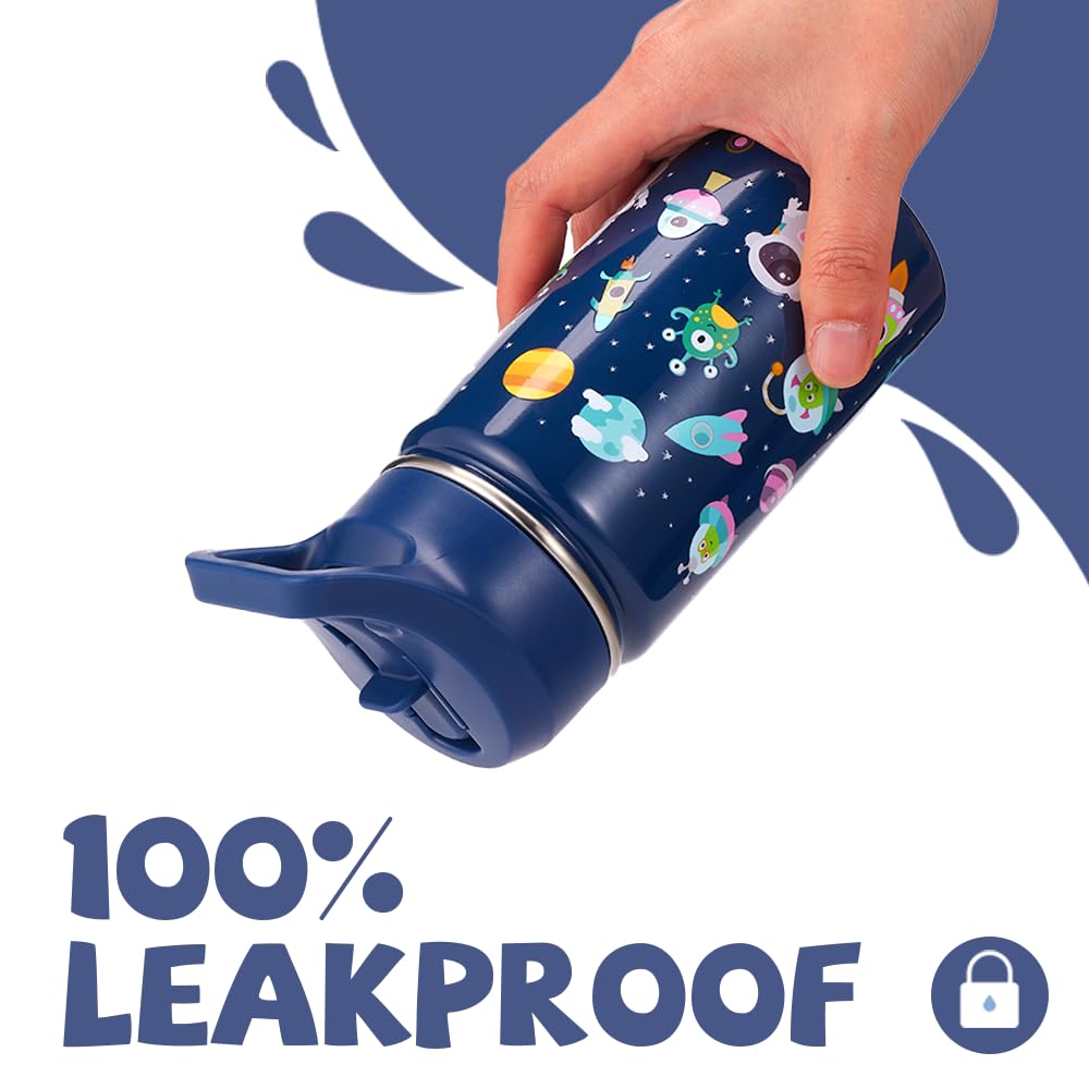 SANTECO Borraccia Bambini Acciaio Inox, Senza BPA, 500ml Borraccia Termica a Prova di Perdite con Cannuccia per Scuole, Facile da Pulire