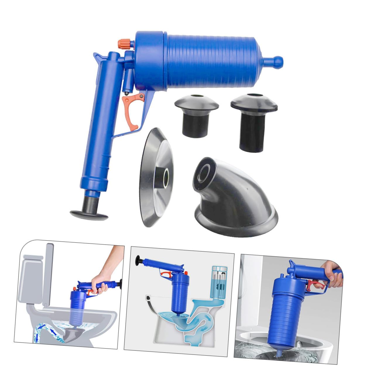 KOMBIUDA Desatascador De Aire Comprimido Para Inodoro y Fregadero, Herramienta Profesional De Alta Resistencia Para Limpiar Tuberías y Drenajes De Baño, Cocina y Bañera, Flexible y Potente