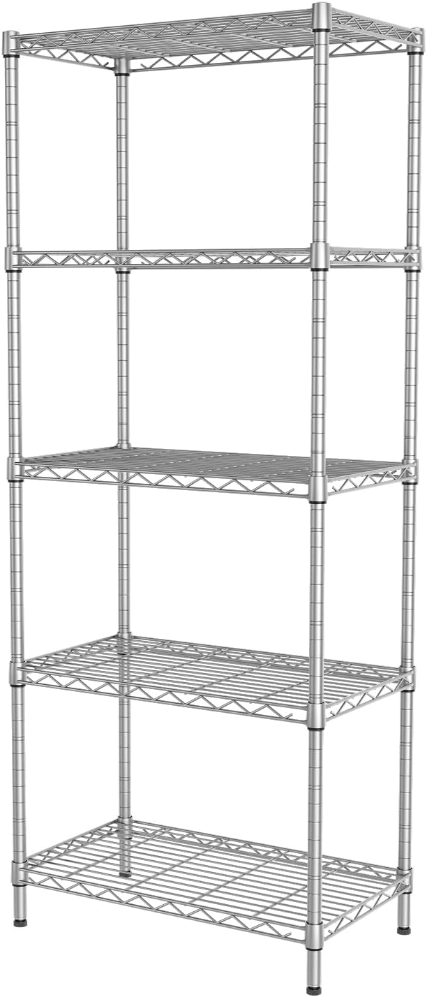 SINGAYE 5 Shelves Storage Shelf Wire Shelf Adjustable Storage Shelving Metal Shelf Unit for Laundry Bathroom Kitchen Office Pantry Room,21.26”W x 11.41”D x 59”H (Silver) Silver21.25W*11.5D*59H