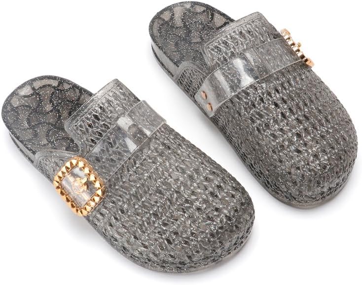 MAVMAX Women Clear Glitter Jelly Mules Waterproof Clogs Slide Sandals