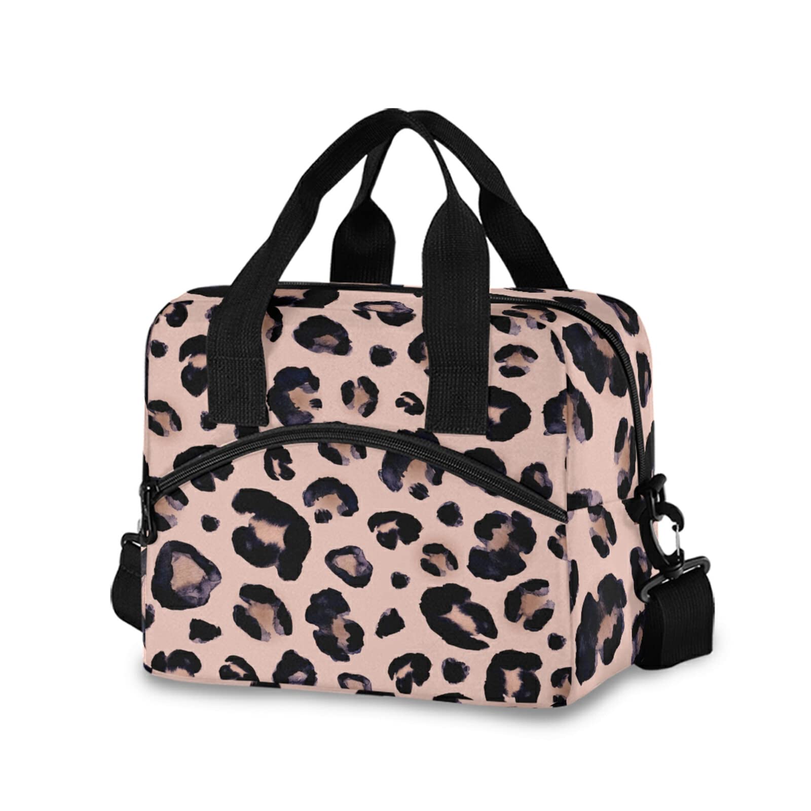 Insulated Lunch Bag Leopard Pink Lunch Tote Reusable Cooler Lunchbox Handbag Bag Container with Adjustable Shoulder Strap