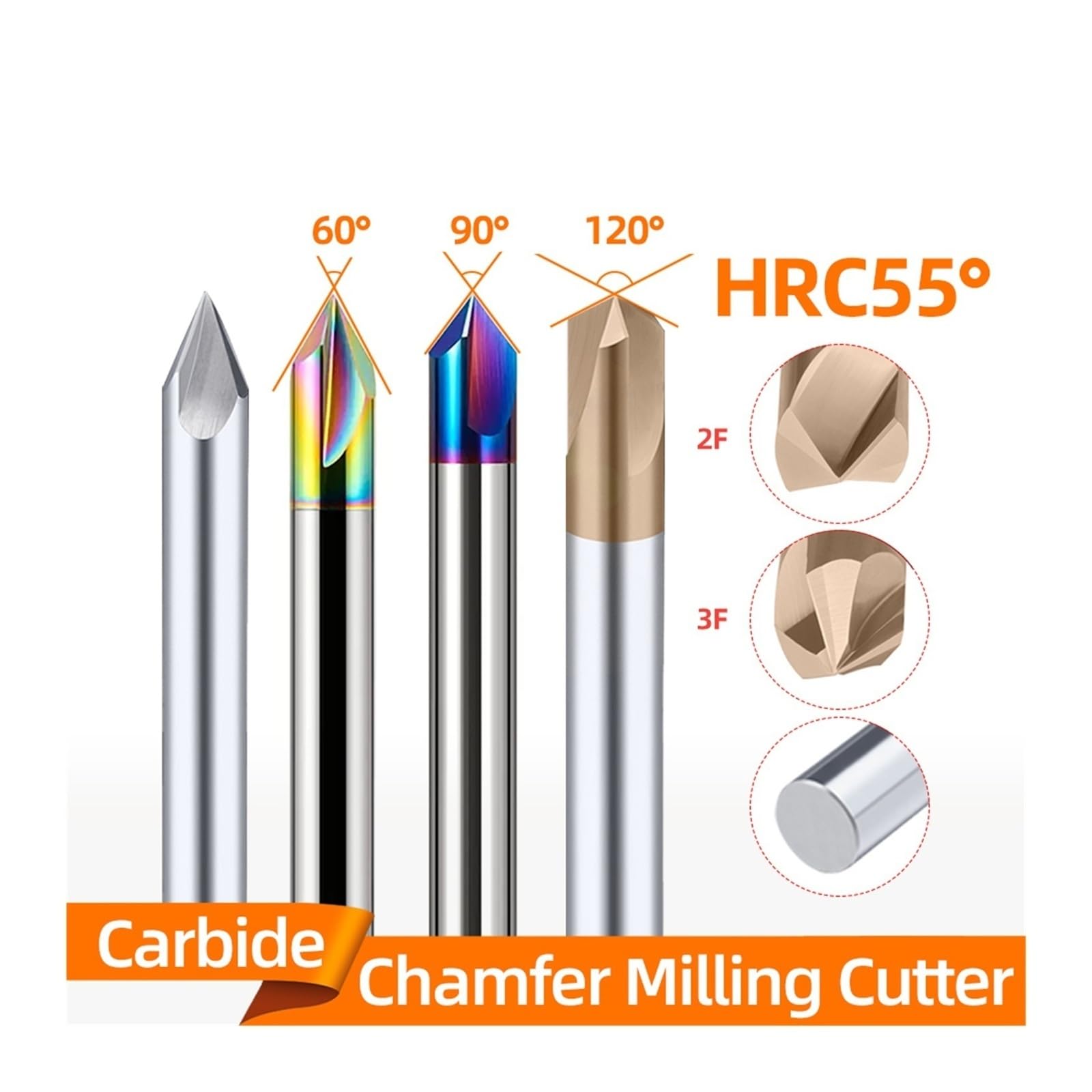 1 fresa de chaflán de carburo. | 60 90 120° Cortador CNC de acero de tungsteno 2 flautas Molino de chaflán Cortador de metal(120 degree,D20x100L)