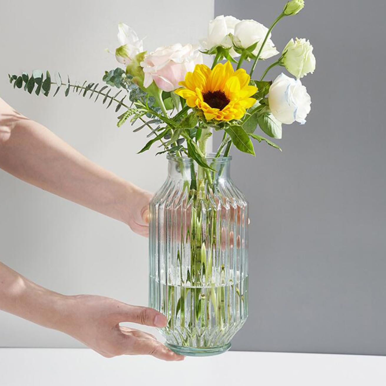 Amazon.co.jp: YJFFQ ガラスの花瓶 透明 花器 フラワーベース 高