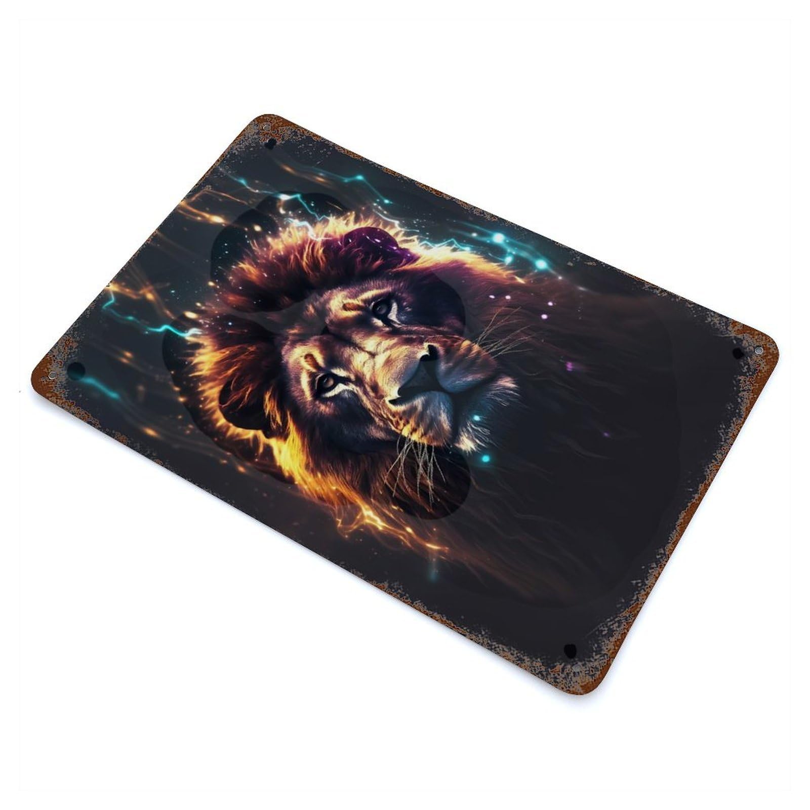 Lion Water Neon Cosmic Art 11.8"x7.9" Rustic Tin Plaque, Industrial Home Decor for Farmhouse, Kitchen And Entryway Decor