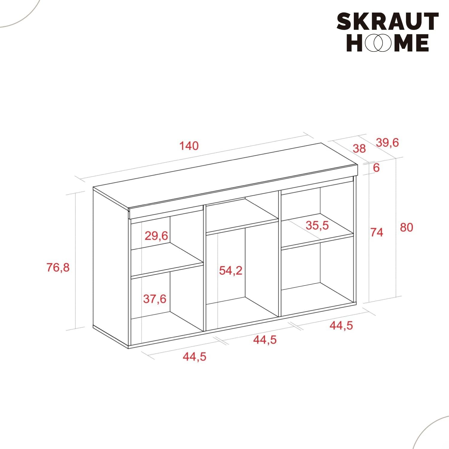 Skraut Home - Madia - Modello Naturale - 140 x 40 x 81 cm - Mobile Ingresso con 3 Ante - Stile Nordico - Melaminico - Rovere e Nero