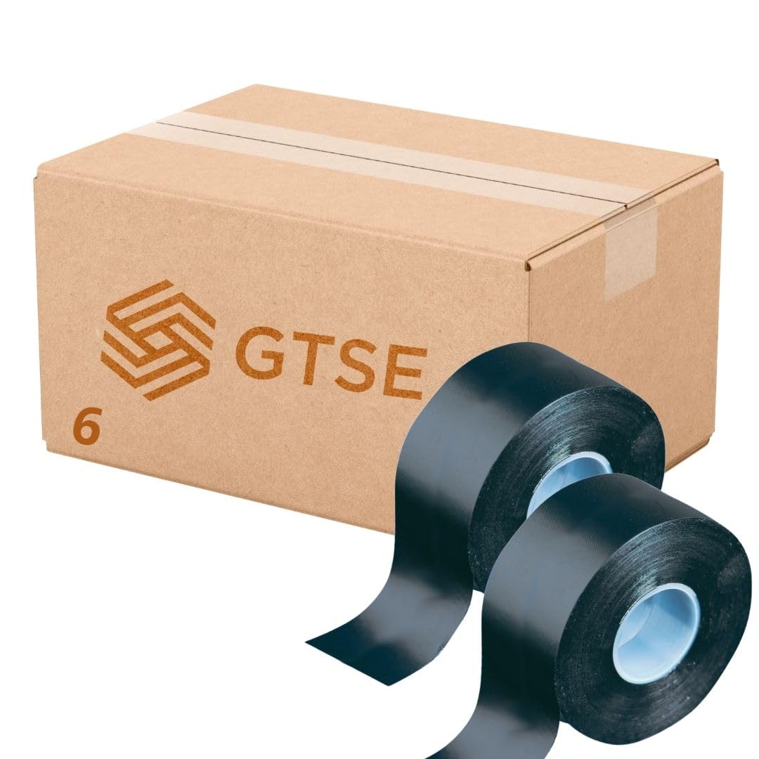 GTSE 6 Rolls Black Self Amalgamating Tape, 25mm x 10m, Waterproof Rubber Tape for Cable and Pipe Repair, Sealing Joints, and Insulating Electrical Connections