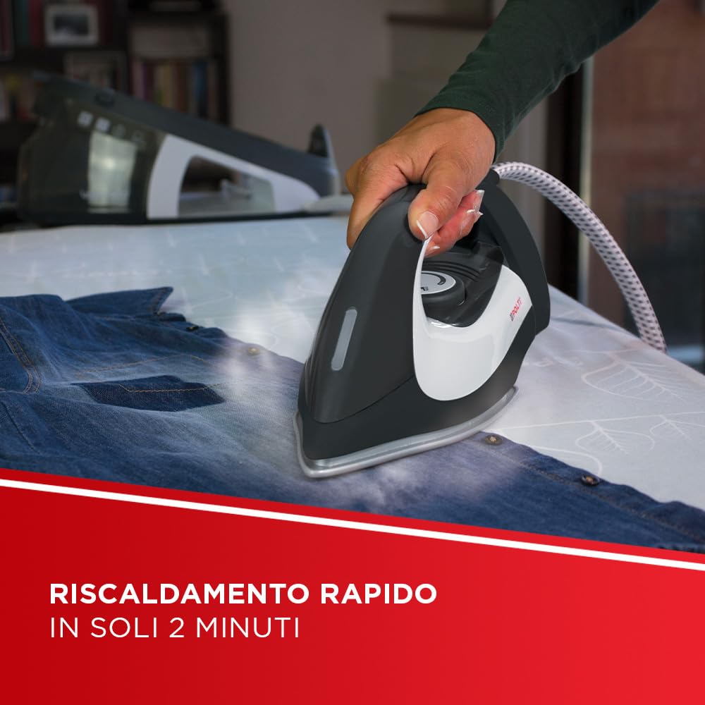 Polti Vaporella Simply VS10.12, Ferro da Stiro Generatore di Vapore, Serbatoio Estraibile 1,5 L, Pressione Pompa 6,5 Bar, Potenza 2200 W, Funzione ECO, Grigio e Bianco