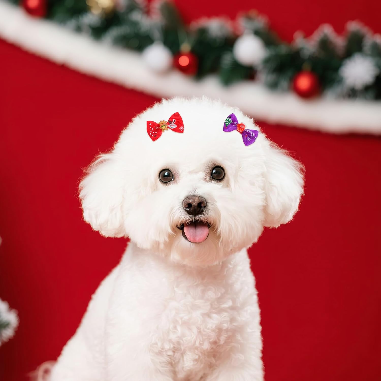 50 Pcs Christmas Pet Hair Bows Grooming Accessories for Small Dogs with Sturdy Rubber Bands Random Holiday Style for Christmas Costumes Canine 6