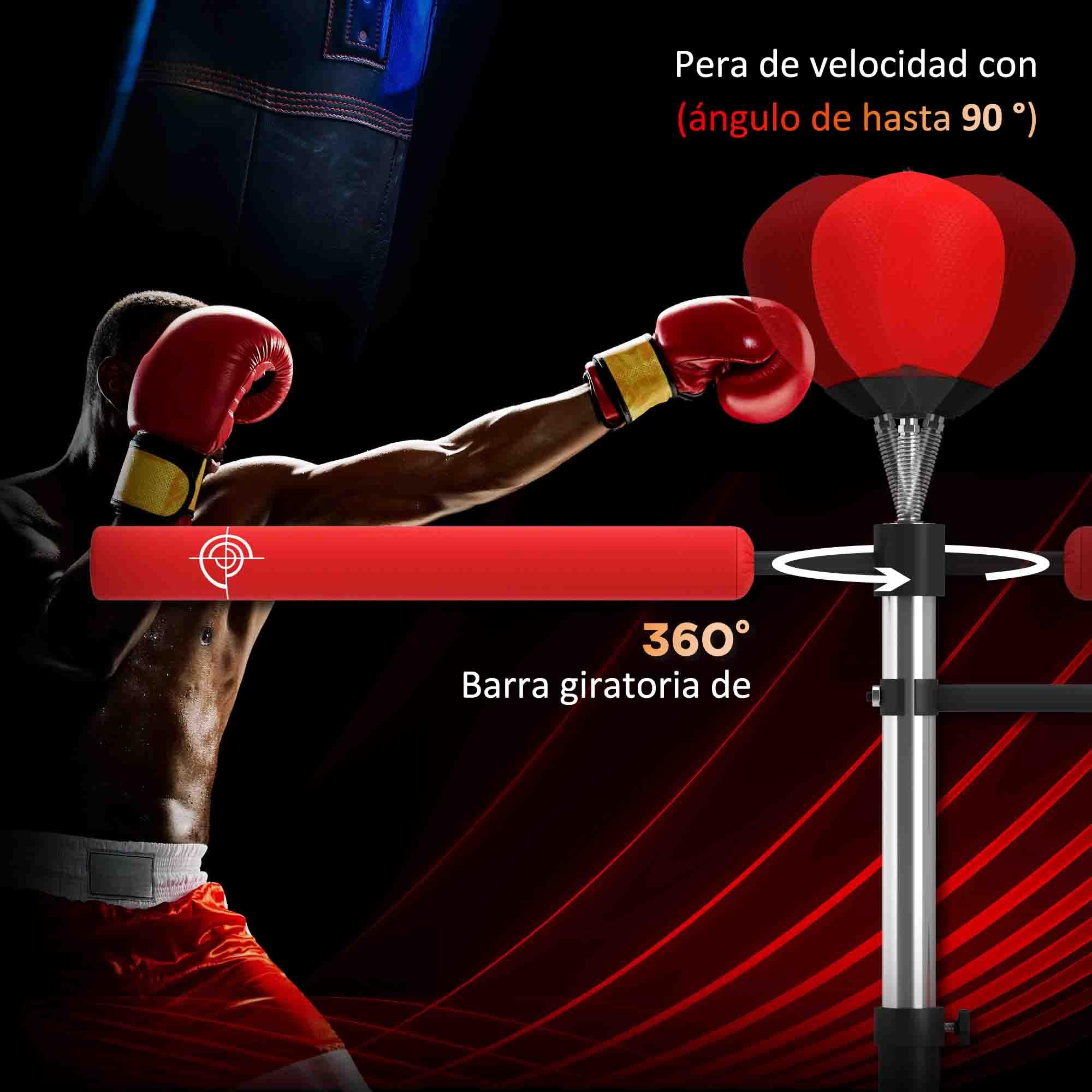 HOMCOM Saco de Boxeo de Pie 160-230 cm 360° Barra Giratoria 2 Bolas de Velocidad Base Rellenable Punching Ball Adultos Niños MMA Muay Thai