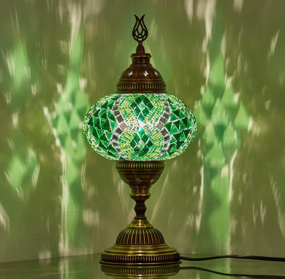 DEMMEX 6.5" Big Globe Turkish Moroccan Mosaic Table Lamp, Tiffany Style