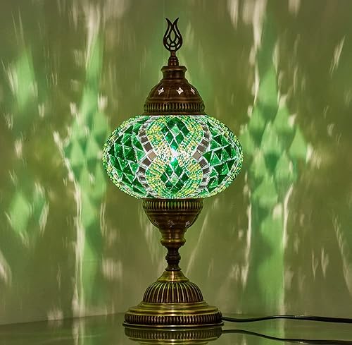 DEMMEX Lámpara de mesa de mosaico turco marroquí de globo grande de 7", hecha a mano estilo Tiffany de vidrio colorido para mesita de noche,