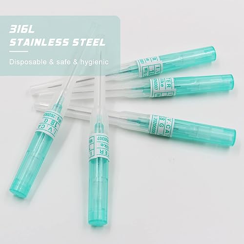 Miniatura 33 de combofix Agujas de perforación de catéter IV 20G – 6 agujas huecas de catéter para oreja, nariz, ombligo, pezón, labio, calidad profesional