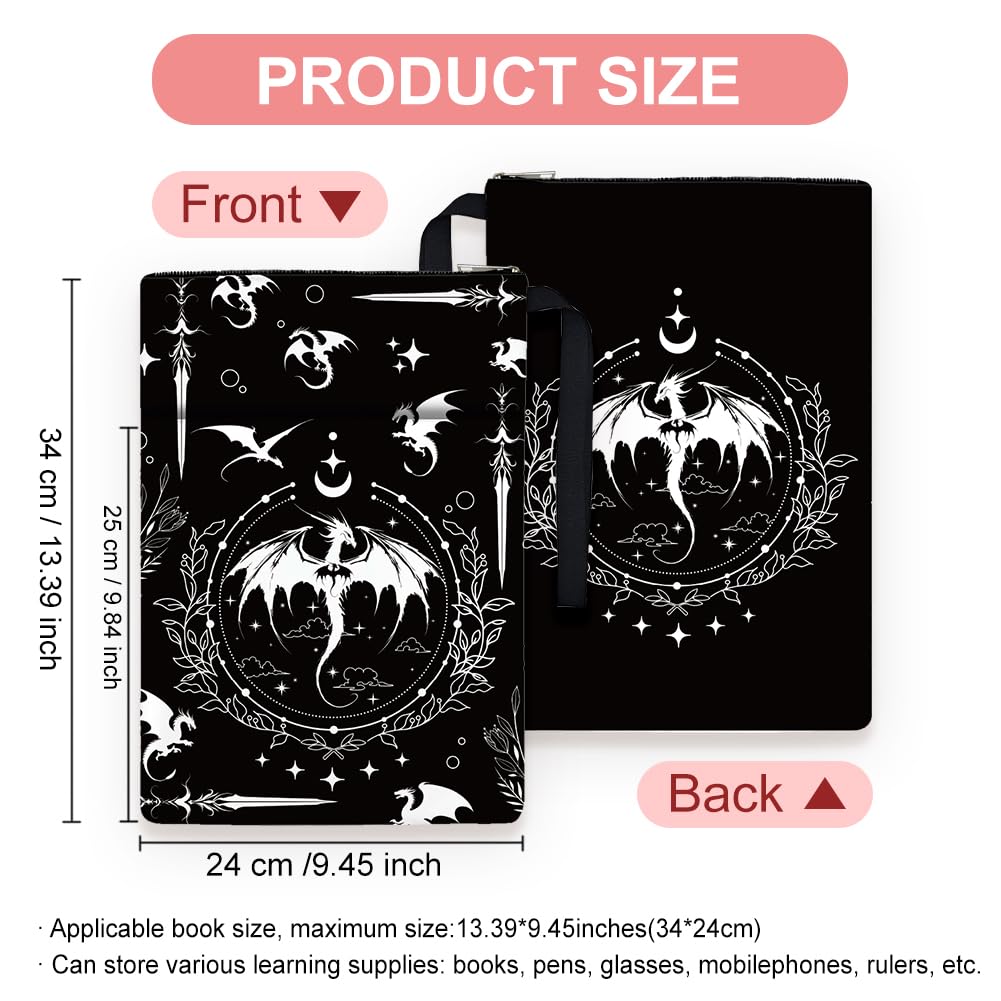 Hobbspring 1pc Romantasy Dark Academia Dragons Book Sleeve 13.4x9.45 inch Gift Animal Paperback Book Protector with Zipper and Front Pocket for Bookworm Women - Image 2
