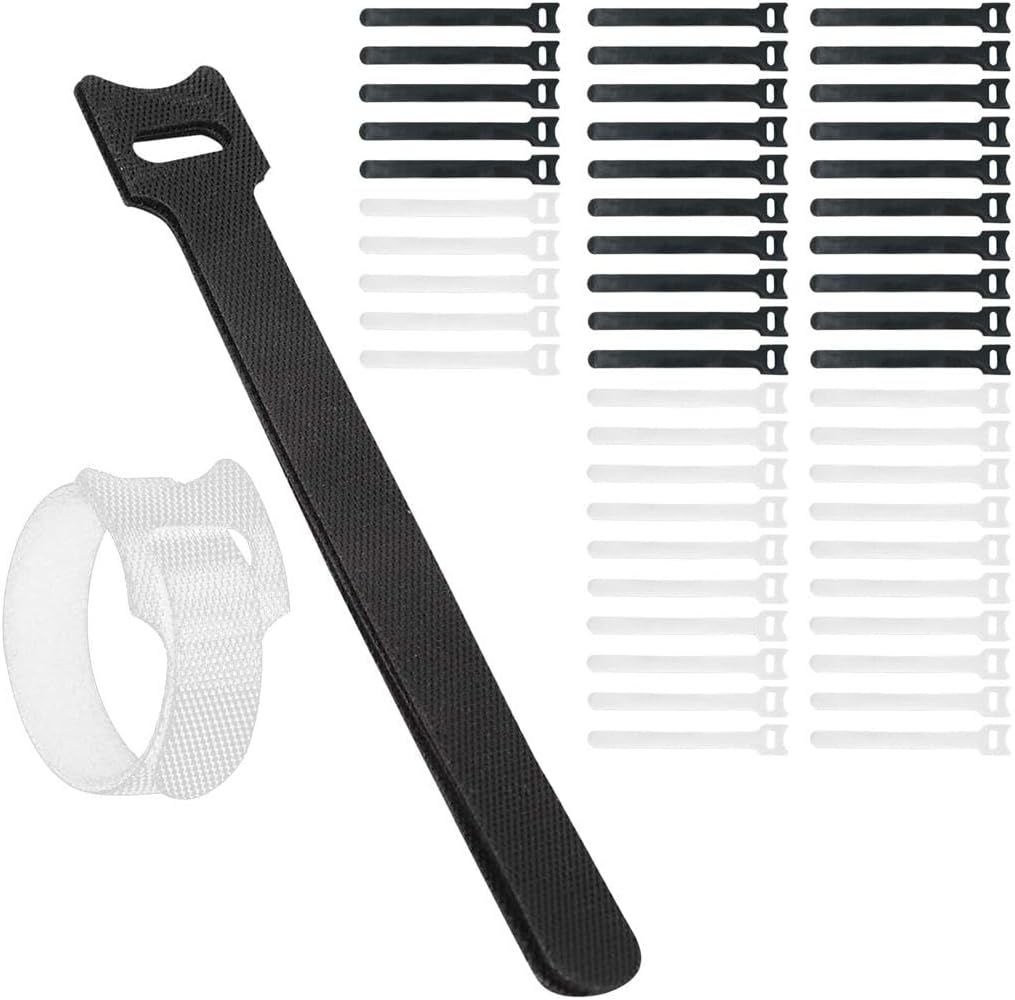 Home Smart 50 PCS Reusable Fastening Cable Ties, Microfiber Cloth 6-Inch Hook and Loop Cord (Black & White)