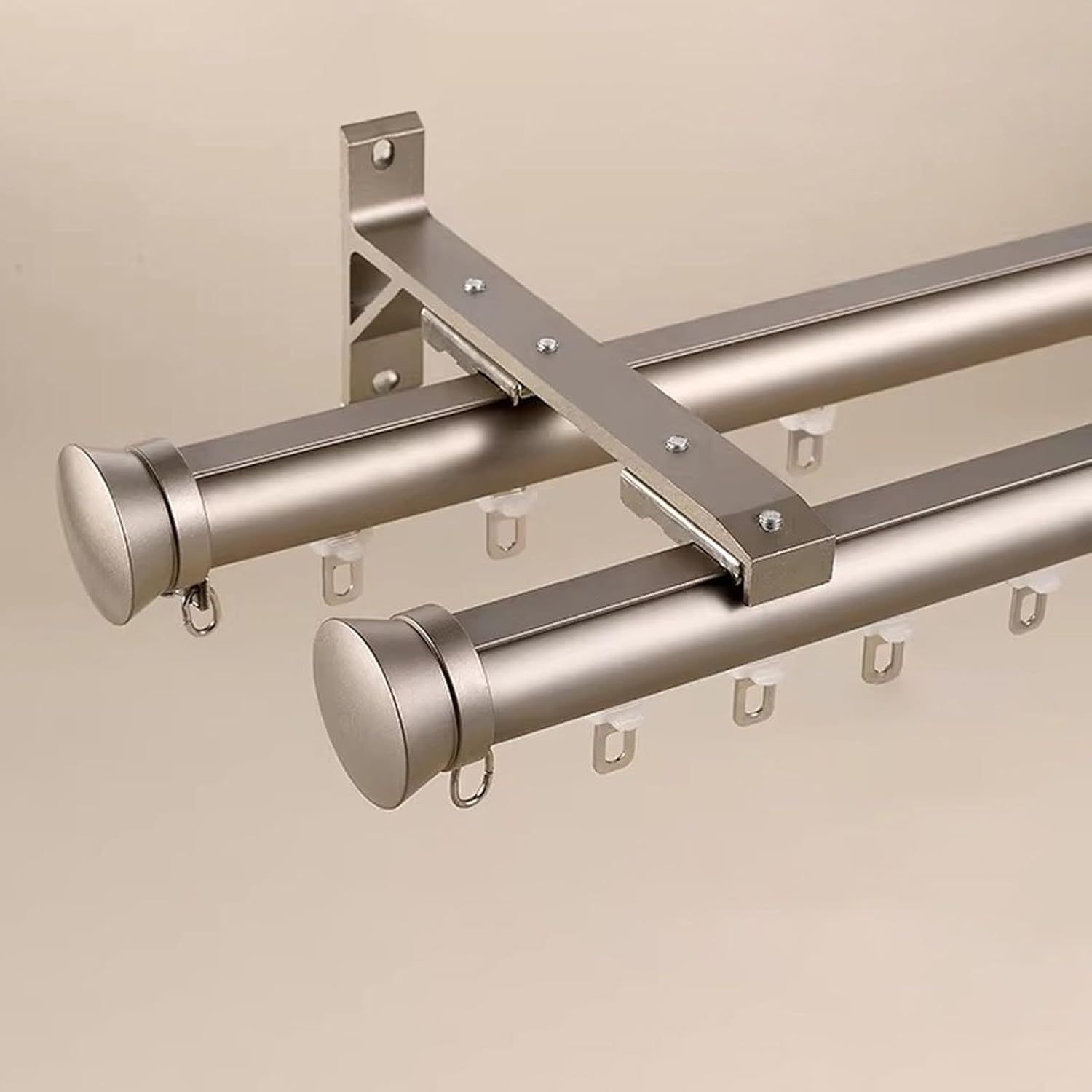 Double Curtain Rods Wall Mounted Curtain Track 4 6 8 10 12 14 16 18ft Roman Rod For Curtain Double Rails System With Silent Roller Aluminum Sliding Ceiling Curtain Track(Gray,4.6m(15.1ft))