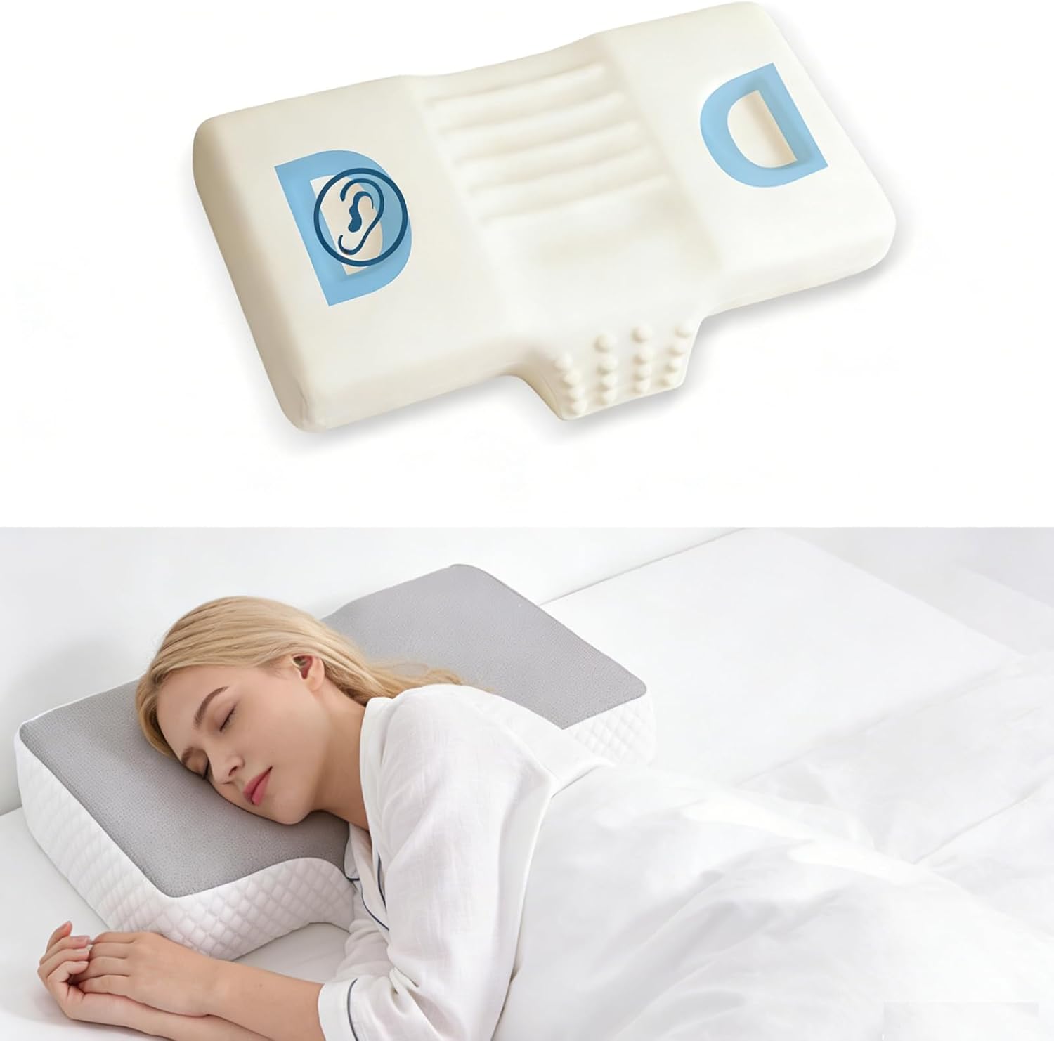 Side Sleeper Pillow for Ear Pain Relief,Ear Piercing groove cutout Pillow, Ergonomic Contour Cervical Neck Memory Foam Pillows with Cooling Cover, Neck Support Bed Pillow for Back Sleepers(Gray)