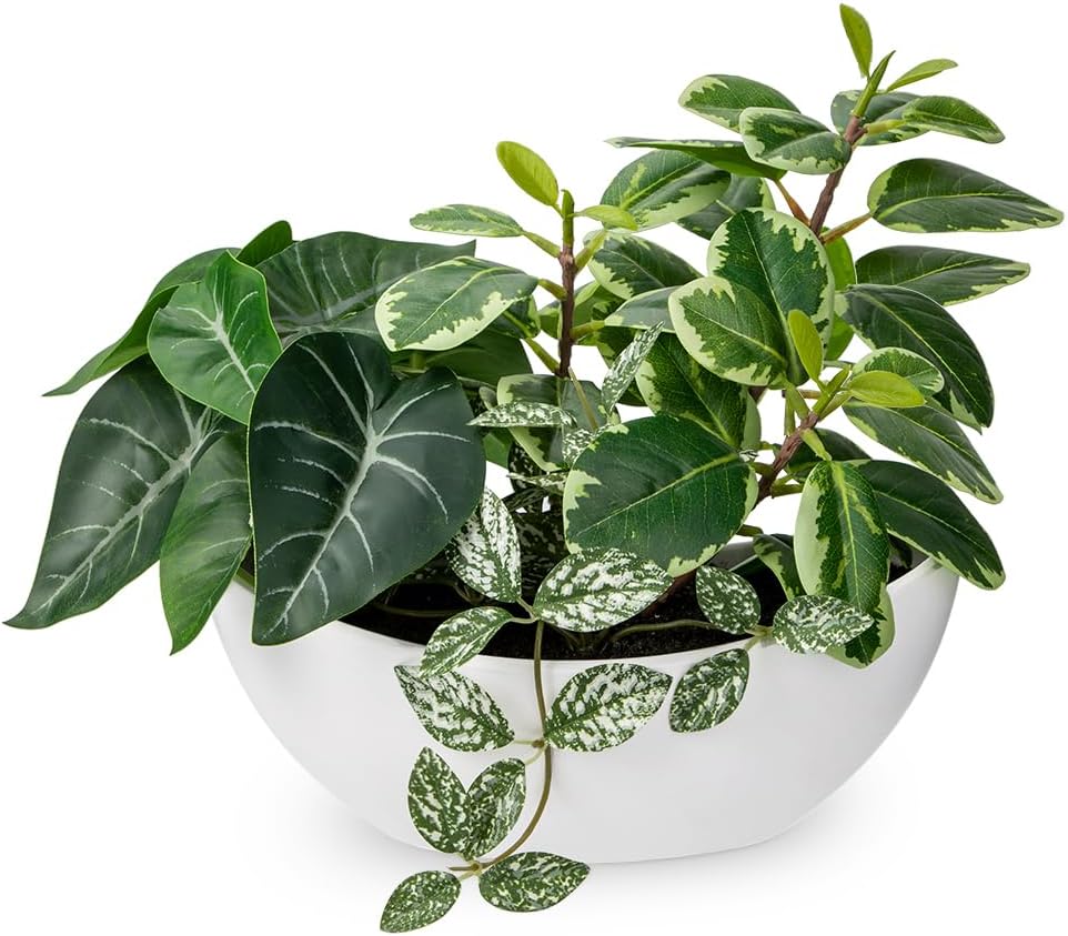 Fake Plants 11.8″ Artificial Potted Plant Assorted Faux Plants in Pot Silk Plants Artificial Plants Indoor for Home Living Room Bedroom Bathroom Office Desk Table Centerpieces Shelf Greenery Decor