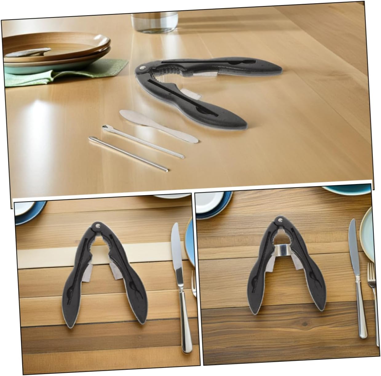 2Sets Portable Stainless Steel Crab Tools Set with Crackers Forks Picks Detachable Seafood Utensils for Family Gatherings Picnics and Parties Black