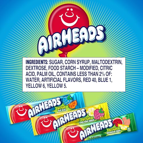 image for Airheads SOUR Bars, Variety Bulk Box, Sour Watermelon Punch, Blue Blas