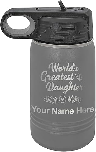 Miniatura 68 de LaserGram Personalized Water Bottle, World's Greatest Daughter, Stainless Steel Double Wall Vacuum Insulated with Flip Top Straw, Custom Engraved