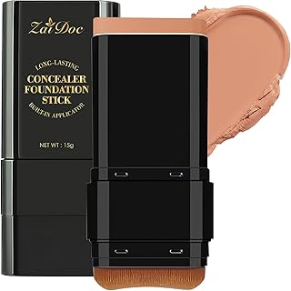 Concealer Foundation Stick, 2-in-1 Long-Lasting Foundation and Concealer with Brush, Creamy Full Coverage for Dark Circles & Blemishes, Hydrating Olive & Camellia, 2.09 Oz (06#)