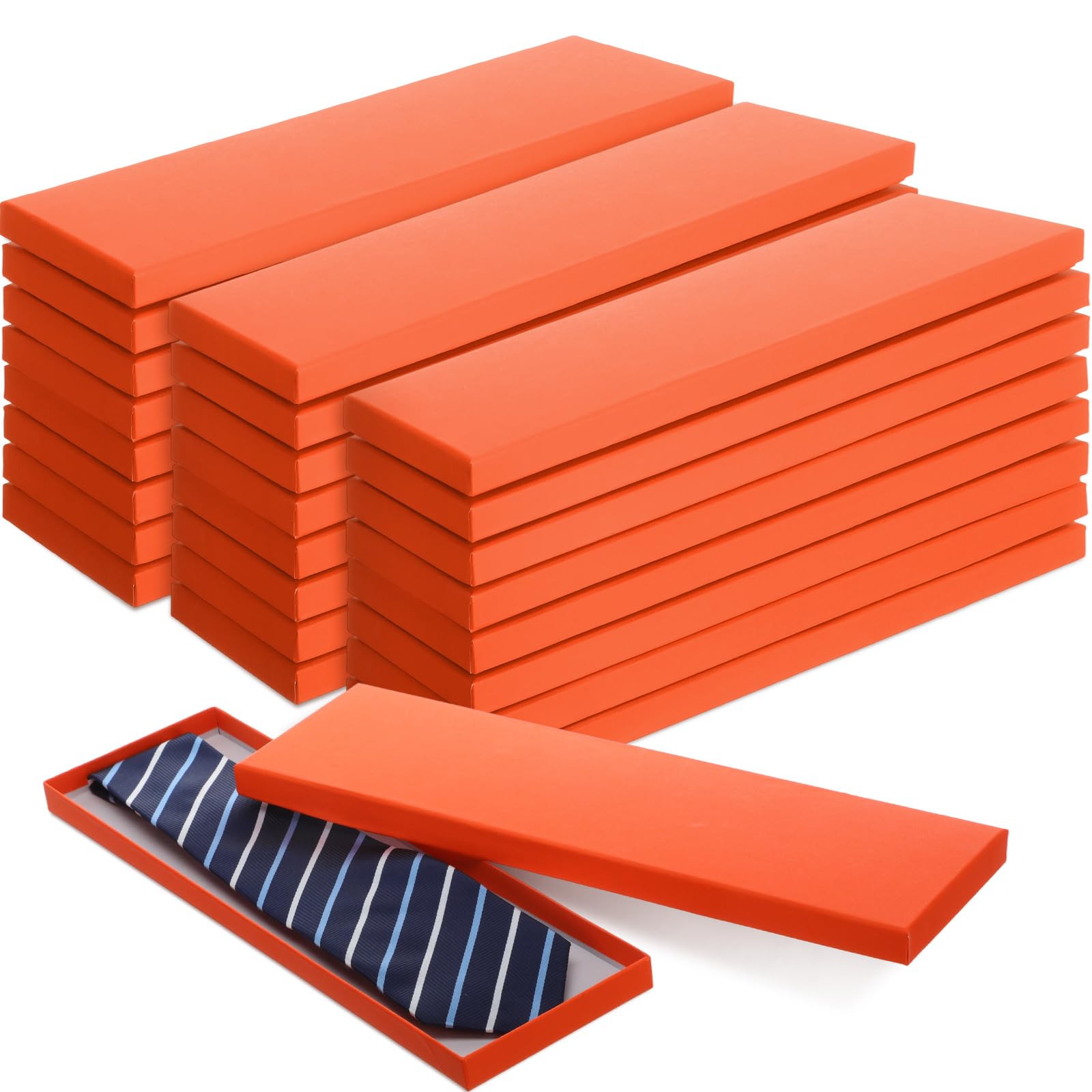 Photo 1 of *Box with small cut* Shinylin 24 Pcs Gift Wrap Tie Boxes Graduation Men Women Sock Scarves Gifts Boxes with Lids 14 x 4.3 x 0.75'' Bulk Cardboard Paper Gift Box for Fathers Day Birthday Wedding Engagement (Orange)