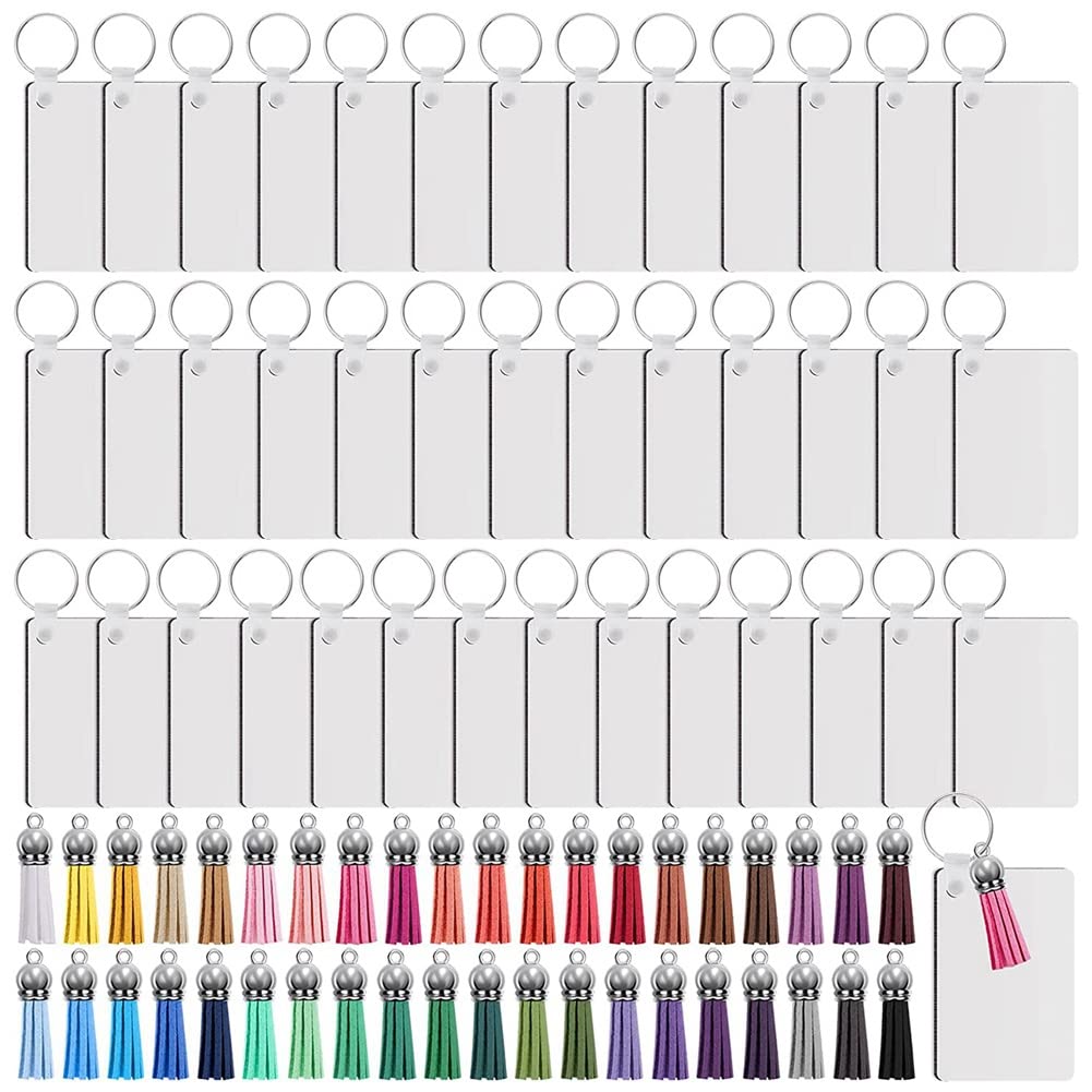 CTRLZS 160Pcs Sublimation Keychain Blanks Set Key Rings Sublimation Blanks Heat Transfer Keychain Tassels MDF Blank-Rectangle