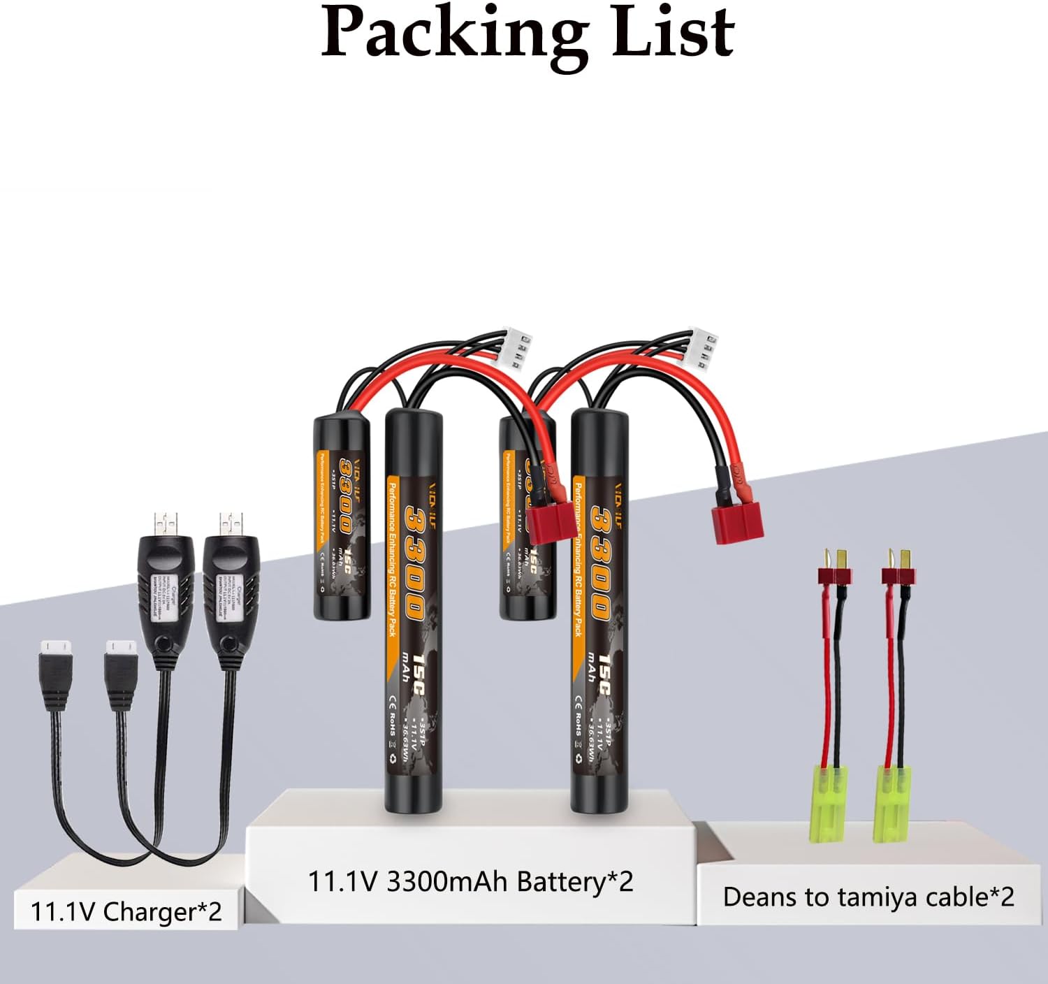 3300mAh Airsoft Battery 11.1V Nunchuck Battery with Dean-Style T Plug and Mini Tamiya Cable 3S Rechargeable Stick Shape Butterfly Fit for aeG AK47 M4 MP5 and Most Airsoft Model Guns Rifles