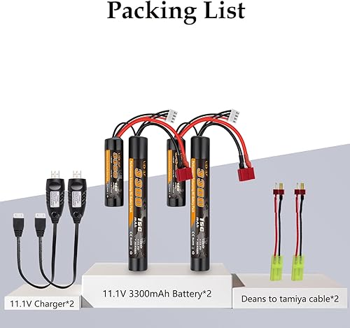 Miniatura 10 de Batería de Airsoft de 3300 mAh de 11.1 V Nunchuck con enchufe en T estilo Dean y mini cable Tamiya 3S recargable, forma de mariposa, apta para aeG