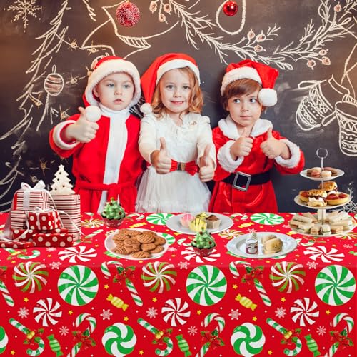 4 Pack Christmas Table Cloth Christmas Party Tablecloth Xmas Party Decoration Candy Themed Table Cover Xmas Table Cover with Christmas Candy Cane and Snowflakes 51 X 86 in – Image 3