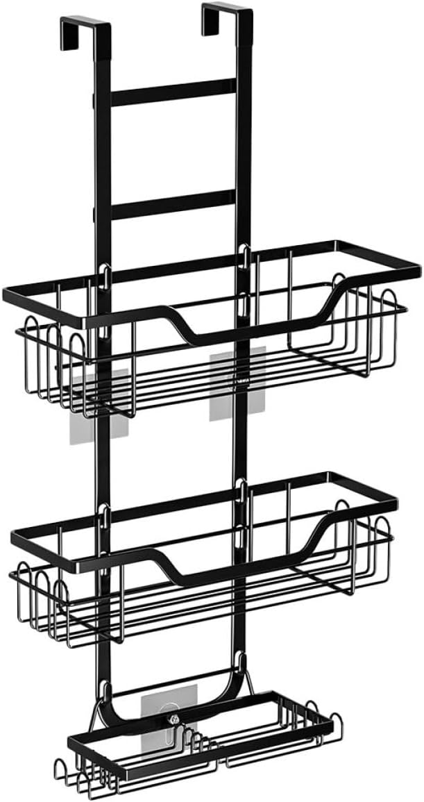 The Door Bathroom Organizer Shower Caddy 3-tier Metal Hanging Basket No Drilling Black Space-saving Storage Rack for Bathroom Door