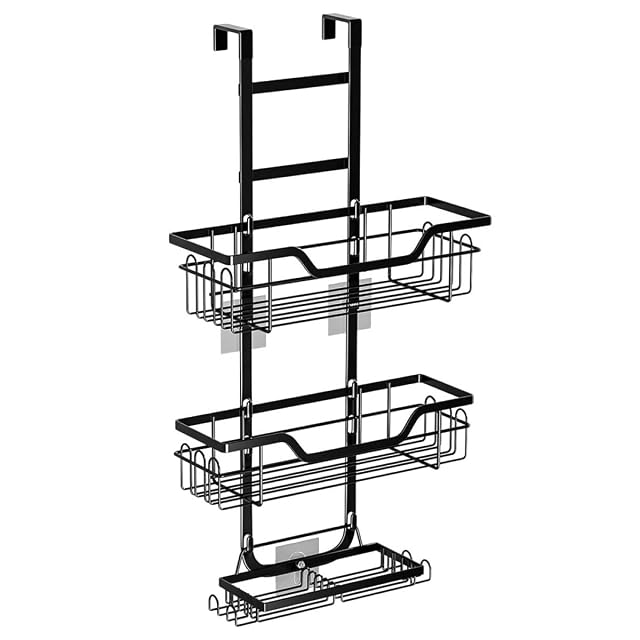 OSALADI Over Door Shower Caddy Black Metal Storage Rack No Drilling Bathroom Kitchen Organizer for Shampoo Conditioner Towels