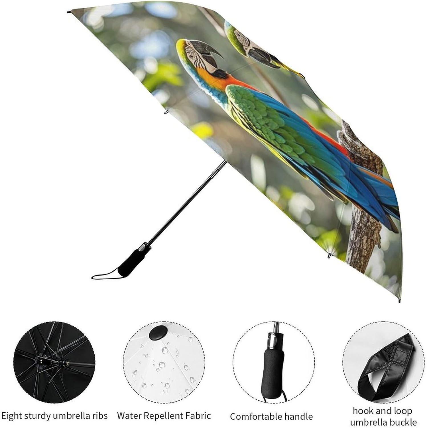 Colorful Parrots On Tree Golf Umbrellas-2 Fold Automatic,Windproof Umbrella with Portable,Strong,Folding Umbrella for Women Men