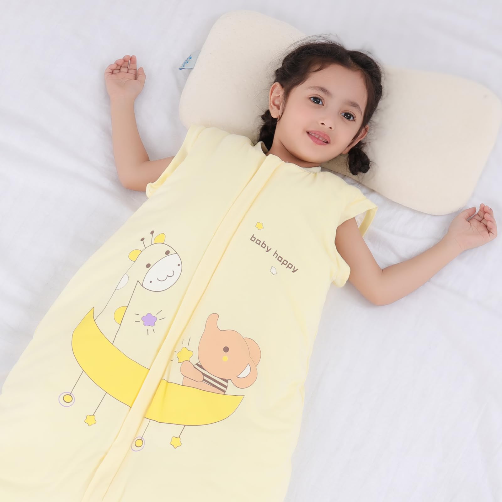 MIKAFEN Sacco nanna a maniche lunghe con piedi 3,5 tog invernale, per bambini - sacco nanna invernale con gambe - 100% cotone, Luna gialla (6-18 mesi)