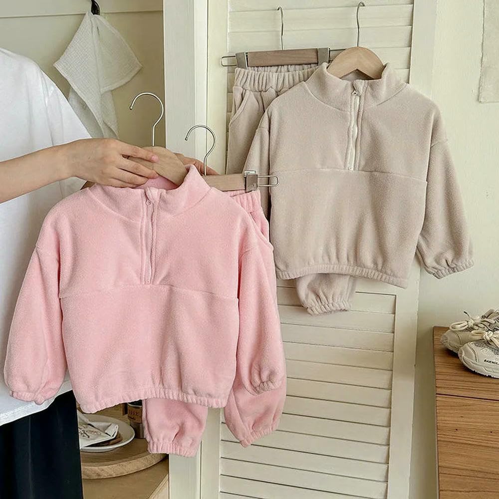 GLDFW Autunno Ragazze 2PCS Abbigliamento Set Pile Stand Collar Pullover Abiti Allentati Sport Pantaloni Tuta Bambini Ragazza Outfits