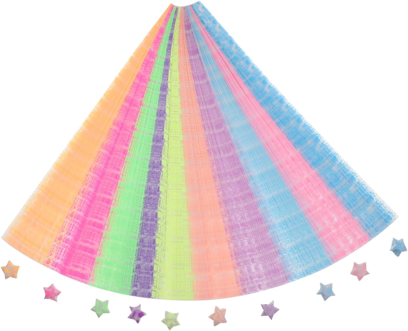 TEHAUX 630pcs Luminous Star Origami Star Origami Paper Strips Brads for Paper Crafts Paint Paper Star Paper Origami Kit for Ages 8-12 Folding Star Strips Long Paper Sheets Bar