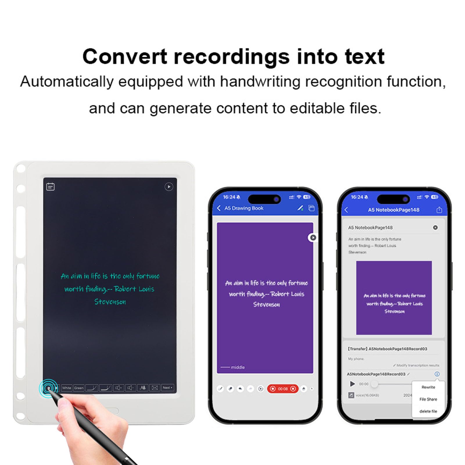 SIXRUN Smart Pen Writing Board Set, Taccuino Digitale Riutilizzabile con AI Smart Pen, Conversione in Testo Modificabile, con APP per Telefoni e Tablet IOS