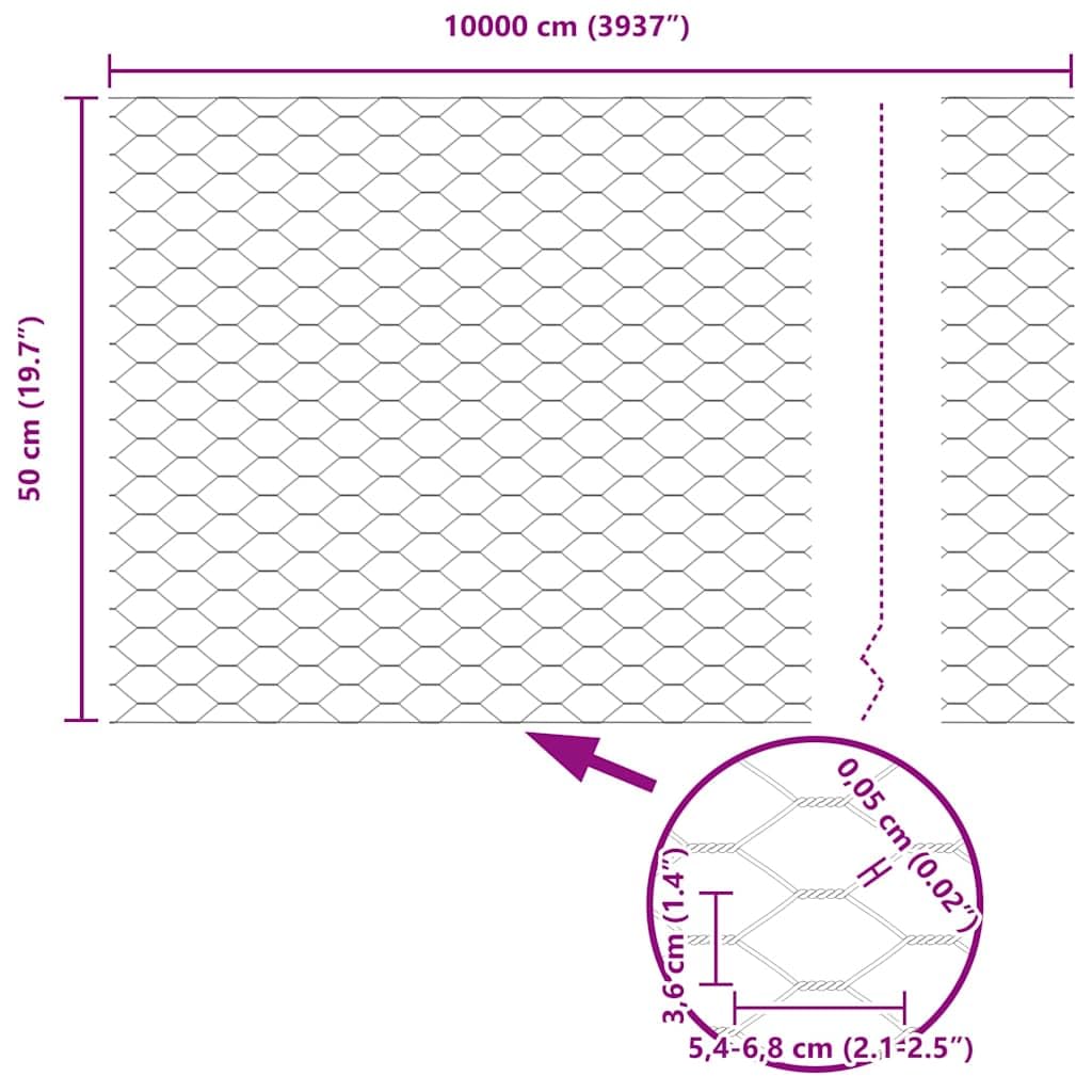 Cerca Hexagonal Plateado 0,5 x 100 m Acero galvanizado para gallineros y huertos,Protege Animales pequeños,Uso Exterior Seguro y versátil Tamaño de Malla 36 mm