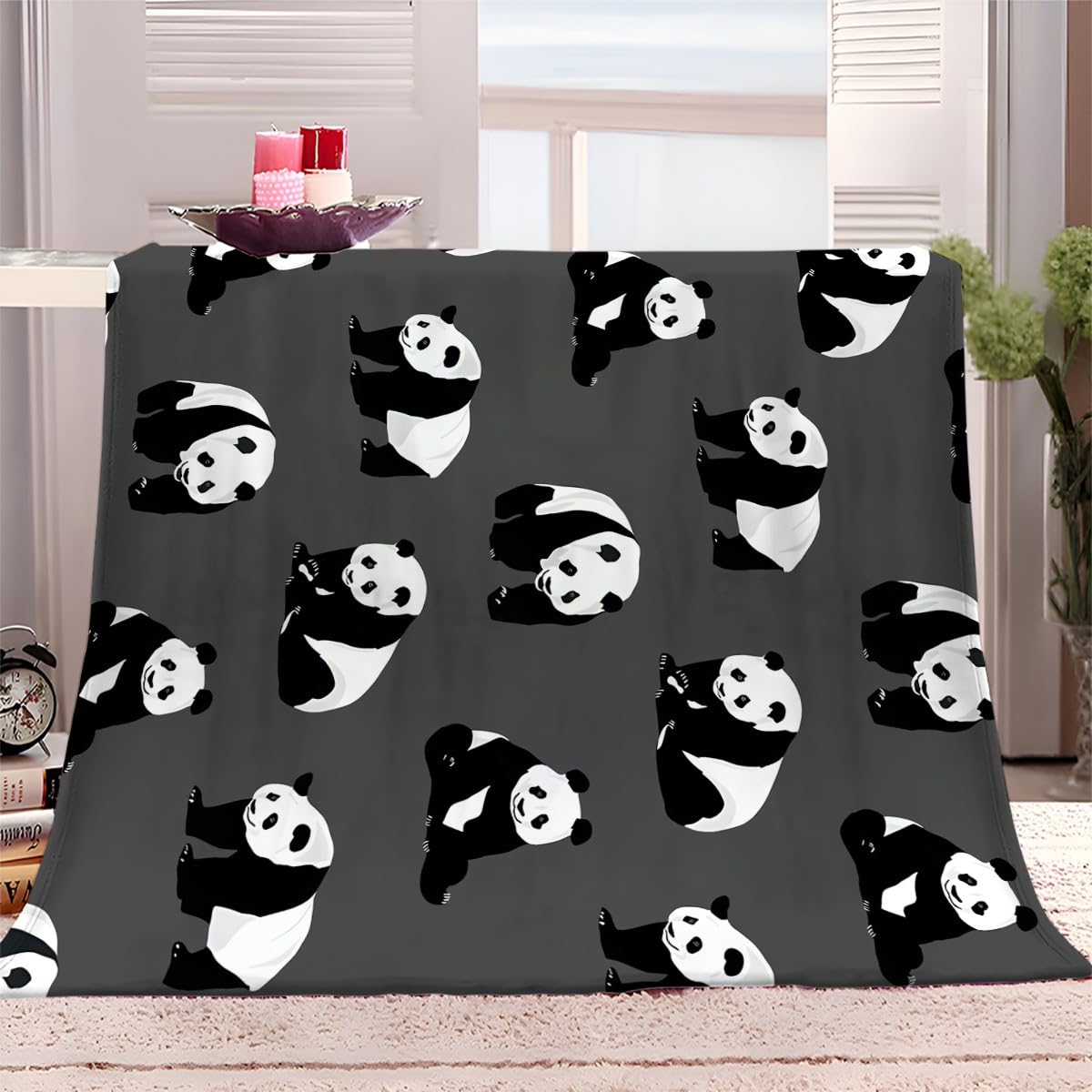 Plaid Couverture Extra Doux Panda Géant De Dessin Animé Gris 180x200 cm Couvre-lit Multi-usages Canapé, Plaid pour lit, Couverture Foulard Doux et Chaude Plaid Canapé Flanelle