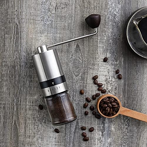Vevouk Sliver Manual Burr Coffee Grinder, 6 Coarseness Settings, CNC Stainless Steel Burr Mill, Capacity 30g Portable Hand Coffee Grinder Manual Coffee Grinder Hand Stainless Steel Hand Crank
