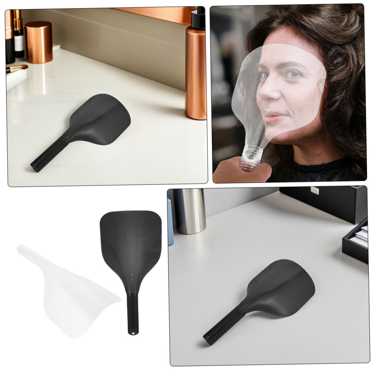 4 pezzi Maschera Parrucchiere con Manico Schermo Protettivo Nero Trasparente per Taglio Capelli Protezione Viso per Tintura Lacca Prodotti per per Uso Professionale e