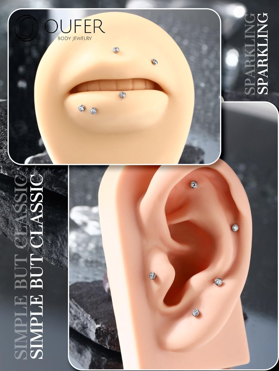 OUFER 2Pcs 20G/18G/16G G23 Titanium Threadless Nose Stud Earrings Flat Back Tiny CZ Small Nose Helix Cartilage Tragus Conch Labret Medusa Monroe Piercing Jewelry for Women Men - Image 4